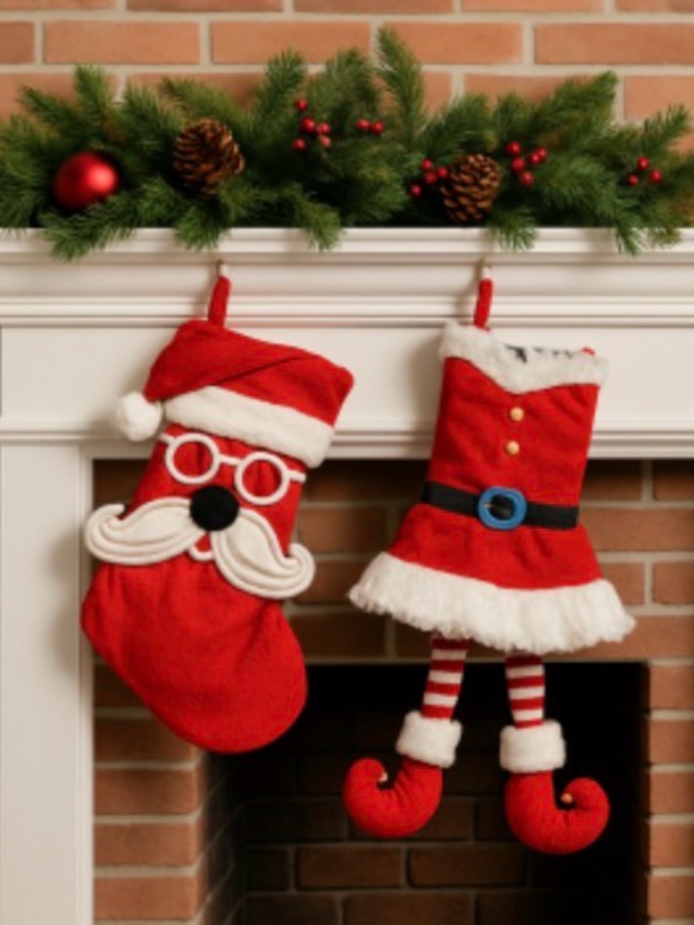 Festive Santa & Mrs. Claus Red Christmas Stockings - Picture 3 of 5
